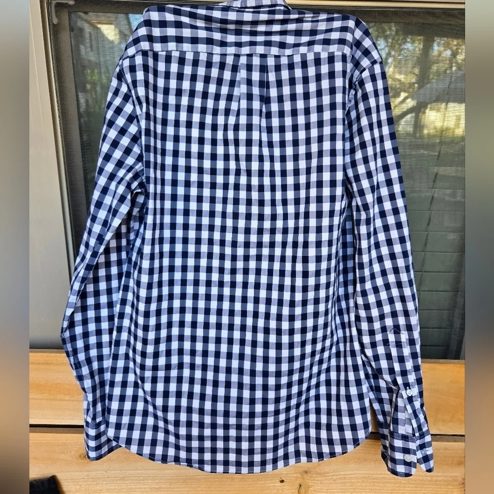 J. Crew Offshore Performance Button Down Plaid Blue And White Shirt Sz Small